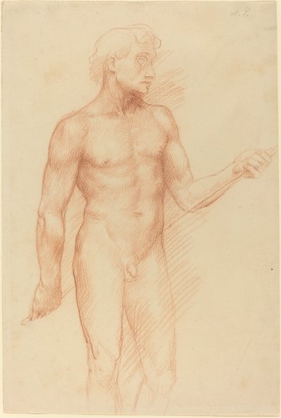 Estudo da figura de um homem, segurando a haste atrás das costas. de Alphonse Legros