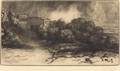 Vista de uma fazenda vista em uma tempestade de Alphonse Legros