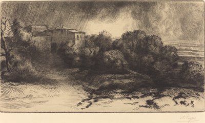 Vista de uma fazenda vista em uma tempestade La ferme de Brieux Efeito tempestade. de Alphonse Legros