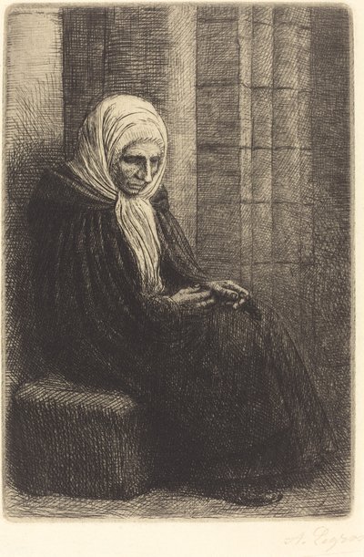 Mulher sentada contra a parede, criança com a cabeça no colo Femme assis, muraille au fond.... de Alphonse Legros
