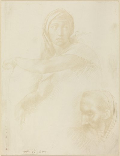 Estudo da Sibila Delfos; Cabeça de um homem de Alphonse Legros after Michelangelo