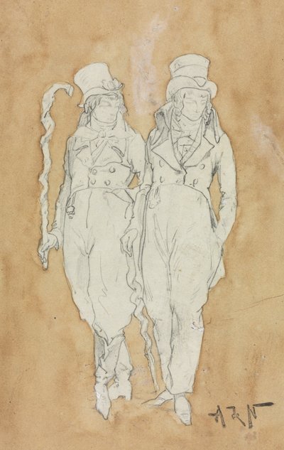 Dois jovens homens da moda (em pé) de Alphonse Marie Adolphe de Neuville