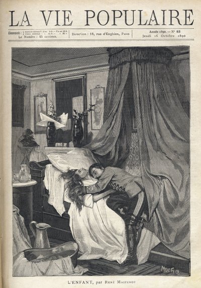 Um soldado desesperado abraçou o cadáver de uma mulher deitada numa cama. Ilustração de Alfons Maria Mucha (Alphonse Marie Mucha de Alphonse Mucha