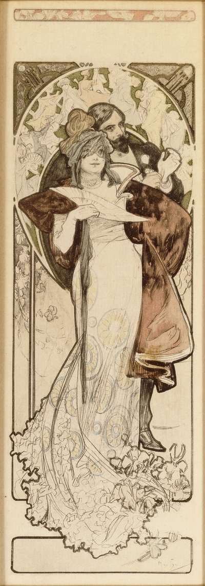 Um modelo para a litografia "Program 27 de outubro de 1900", c. 1900 de Alphonse Mucha