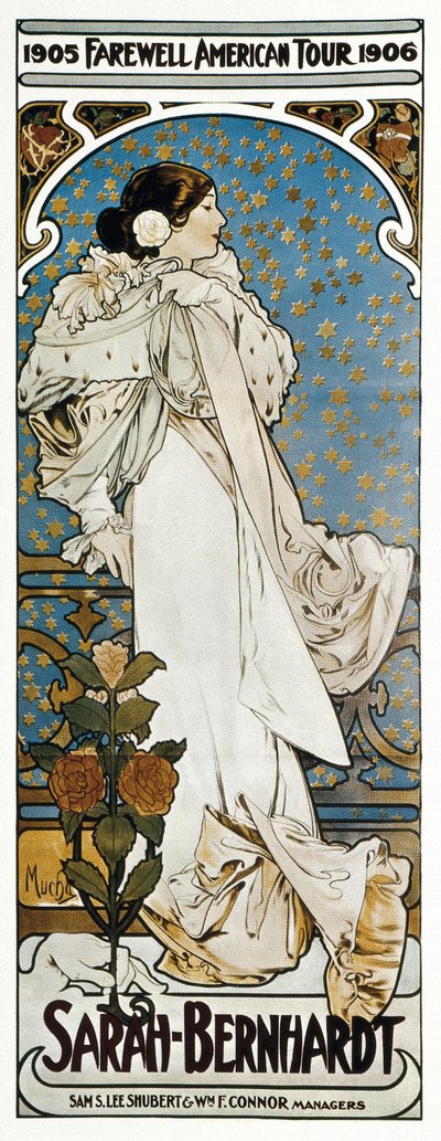 Um cartaz para a viagem de despedida de Sarah Bernhardt aos Estados Unidos de Alphonse Marie Mucha