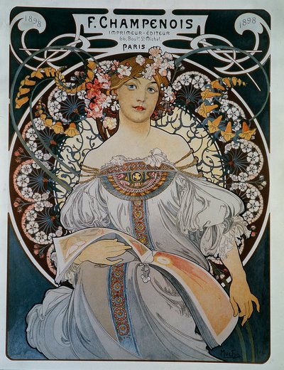 Publicidade para o impressora-editor F. Champenois - por Mucha de Alphonse Mucha