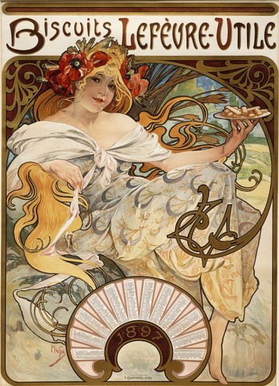 Biscuits Lefevre-Utile ", projetado como um calendário para 1897, 1896 de Alphonse Mucha