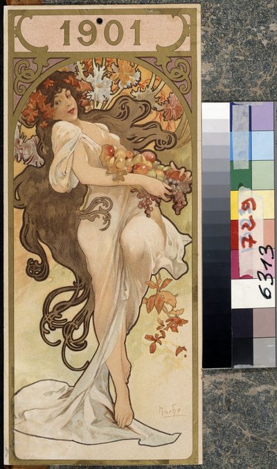 Calendário do ano de 1901. Obra de Alfons Maria Mucha (Alphonse Marie Mucha de Alphonse Marie Mucha