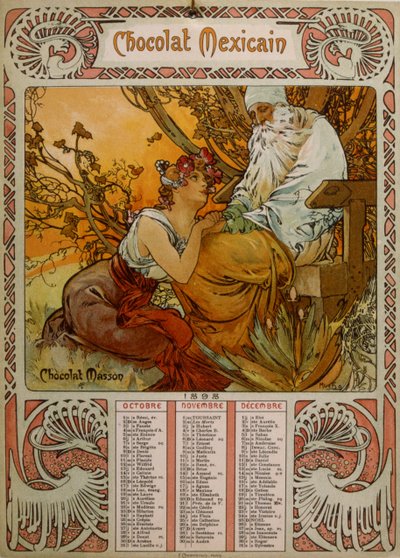 Calendário Chocolate Masson ilustrado por Mucha (1860 1939). um pintor checo Art Nouveau de Alphonse Mucha
