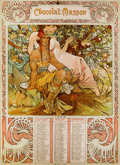 Calendário Chocolate Masson ilustrado por Mucha (1860 1939). um pintor checo Art Nouveau de Alphonse Mucha