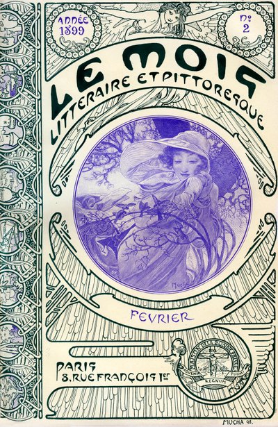 Capa da revista (revista mensal) Le Month litteraire et picturesque de Alphonse Mucha (1860-1939): mês de Fevereiro de 1899 - Maison de la Bonne Presse - de Alphonse Mucha