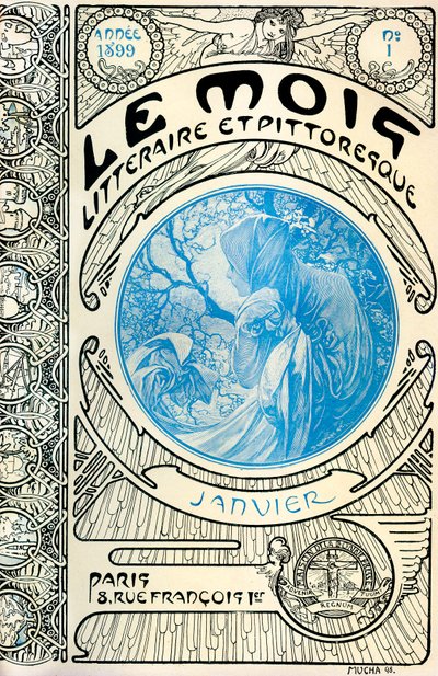 Capa da revista (revista mensal) The Litterary and Picturesque Month by Alphonse Mucha (1860-1939): Janeiro 1899 - Maison de la Bonne Presse - de Alphonse Mucha