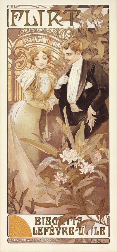 Flirt, c.1895-1900 (cor litho) de Alphonse Mucha