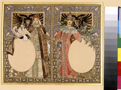 Ilustração de um livro (conto de fadas ou lendas). Obra de Alfons Maria Mucha (Alphonse Marie Mucha de Alphonse Marie Mucha