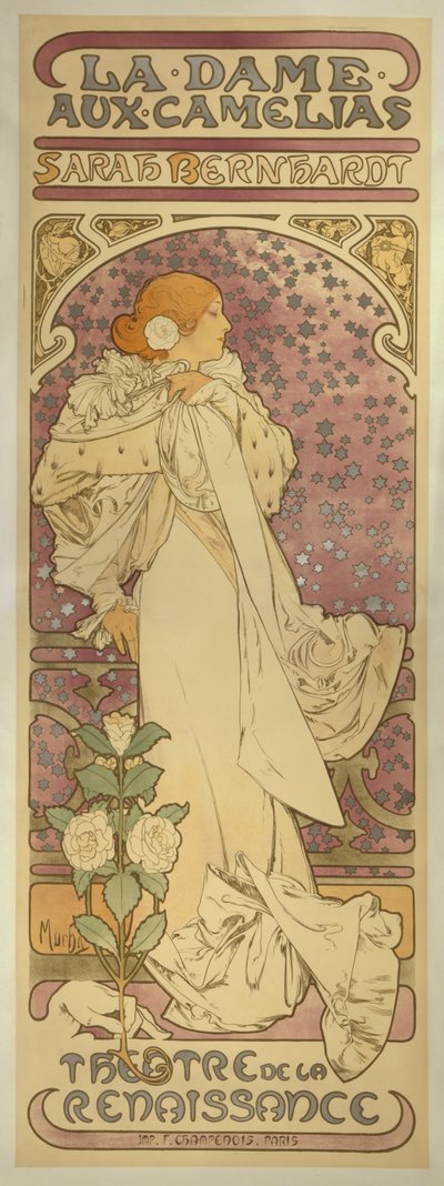"La Dame aux Camélias", com Sarah Bernhardt de Alphonse Mucha