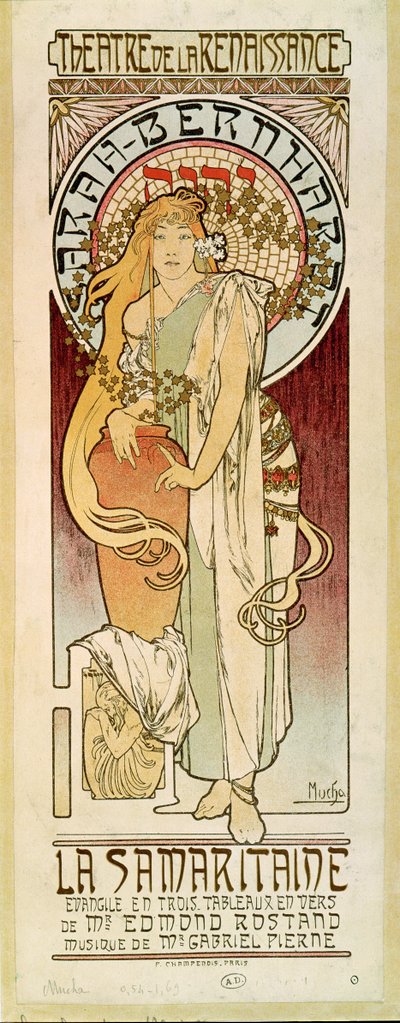 La Samaritaine com a atriz Sarah Bernhardt, peça de Edmond Rostand (cartaz) de Alphonse Marie Mucha