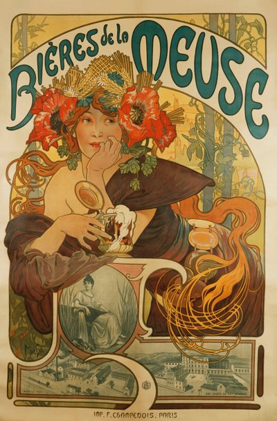 Cerveja Meuse; Cervejas de La Meuse, 1897 de Alphonse Mucha