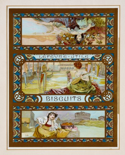 Publicidade em pôsteres "Lefevre-Utile" cookies, c.1910 de Alphonse Mucha