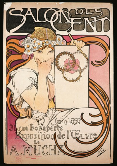 Cartaz publicitário da exposição de A. Mucha no Salon des Cent de Alphonse Marie Mucha
