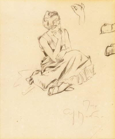 Estudo de uma mulher sentada, 1897 de Alphonse Mucha