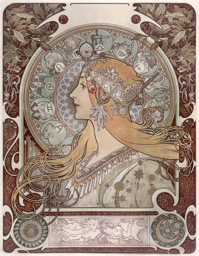 Zodiac - Alfons Marie Mucha (1860-1939). Litografia a cores de Alphonse Mucha