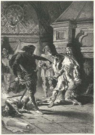 Clovis I impondo a sua vontade como Rei dos Francos (gravura) de Alphonse Marie de (after) Neuville