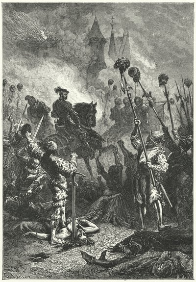 Florian Geyer após o massacre dos defensores do castelo de Weinsberg na Guerra dos Camponeses Alemães de Alphonse Marie de (after) Neuville