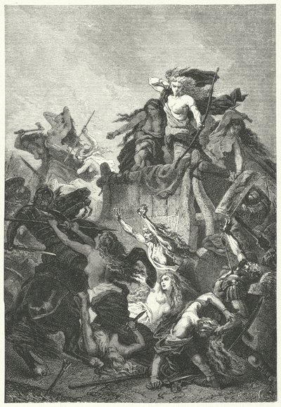 Mulheres germânicas defendendo seu campo até a morte (gravura) de Alphonse Marie de (after) Neuville