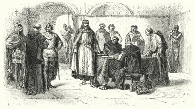 Proclamação do catolicismo como religião do Reino Gótico em Espanha no Terceiro Concílio de Toledo, 589 (gravura) de Alphonse Marie de (after) Neuville