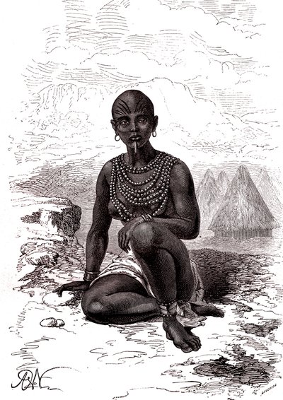 Bokke, mulher de Moy, chefe da tribo Latuka, Sudão do Sul de Alphonse Marie de Neuville