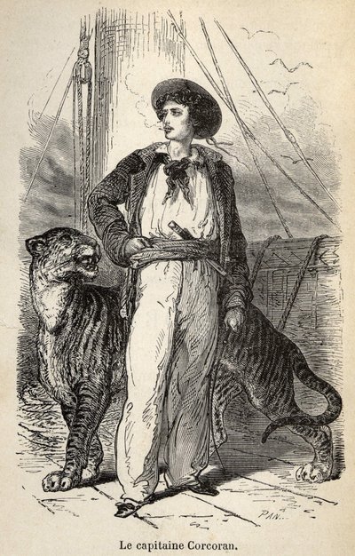 Ilustração das "Maravilhosas mas autênticas Aventuras do Capitão Corcoran" de Alfred Assollant, ilustrada com 25 vinhetas desenhadas em madeira por A. de Neuville, Librairie Hachette et Cie em Paris de Alphonse Marie de Neuville