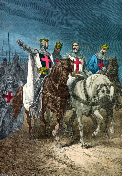 Retratos de Godefredo de Bouillon, bohemond de tarente, raymond 4 de toulouse e tancrede de Hauteville de Alphonse Marie de Neuville
