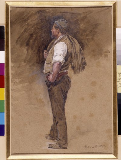 O fazendeiro tem a jaqueta na cabeça. Pintura de Alphonse Moutte (1840-1913), Menção obrigatória: Fundação da coleção a respeito de Provence, Marselha (Dim in cm 27x18) de Alphonse Moutte