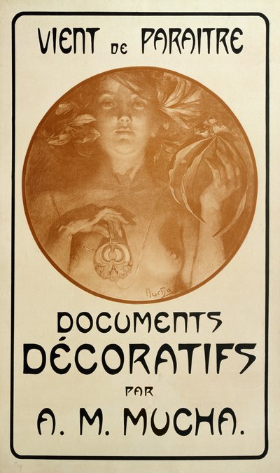 Anúncio da monografia Documentos Decorativos de Alphonse Mucha, 1902 de Alphonse Mucha