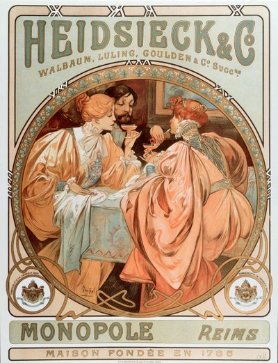 Cartaz publicitário para “” Heidsieck e co ”” Maison de Champagne Charles Heidsieck, litografia de Alphonse Mucha (1860-1939) 1901 - Cartaz publicitário da empresa Heidsieck Champagne, 1901 - Sun 49x de Alphonse Mucha