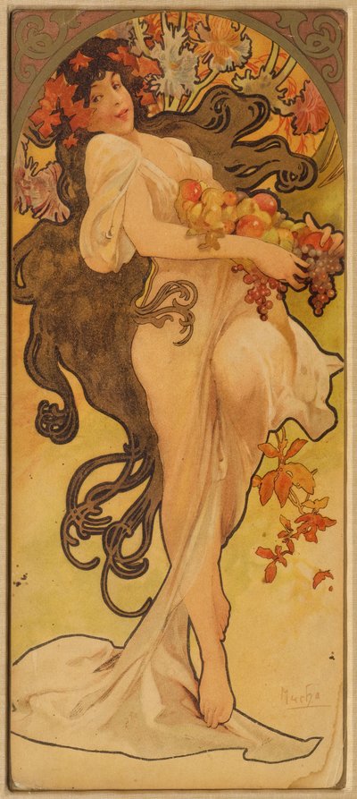 Outono da série Les Saisons, c. 1900. de Alphonse Mucha