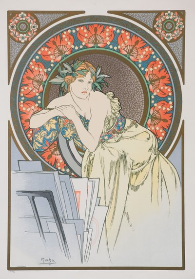 A mulher com papoilas, 1898. de Alphonse Mucha