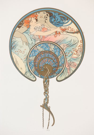 O vento que passa varre a juventude. O fã, 1899. de Alphonse Mucha
