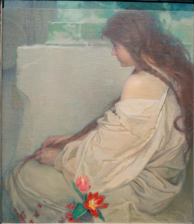 Menina com tulipas de Alphonse Mucha