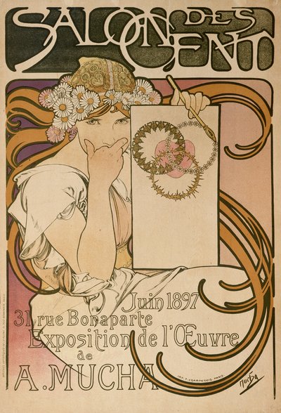 Cartaz da exposição de Alphonse Muchas no Salon des Cent, Paris, França, 1897 de Alphonse Mucha