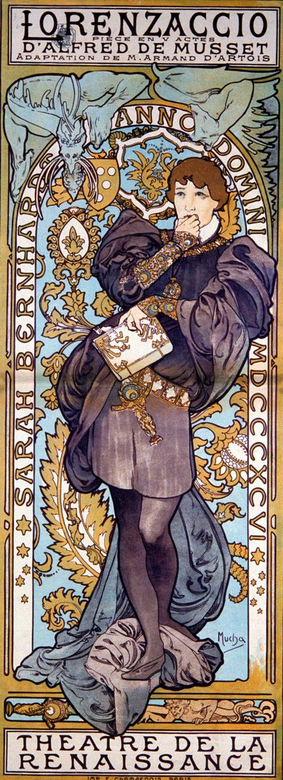 Cartaz para Lorenzaccio Alfred de Musset, com Sarah Bernhardt, Paris, 1896 de Alphonse Mucha