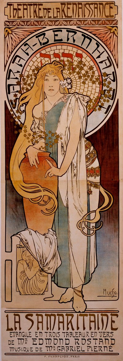 Cartaz da peça "La Samaritaine" de Edmond Rostand interpretada por Henriette Rosine Bernard dit Sarah Bernhardt (1844-1923) em 1897 no Theatre de la Renaissance. Desenho de Alphonse Mucha (1860-1939) 1897 de Alphonse Mucha