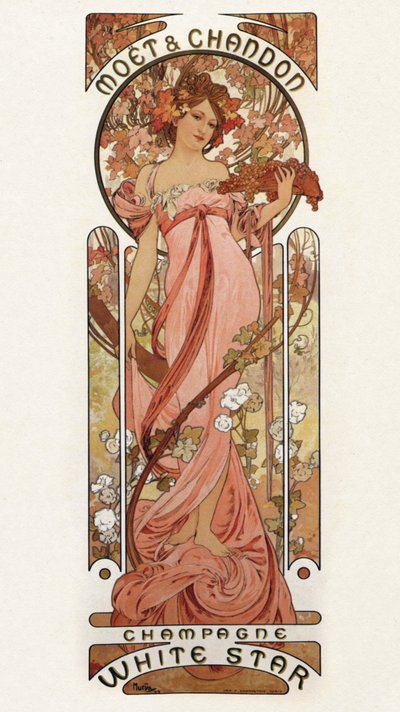 Reprodução de um cartaz publicitário de champanhe de Alphonse Mucha
