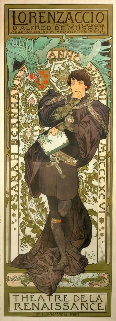 Sarah Bernhardt e Lorenzaccio de Alphonse Mucha