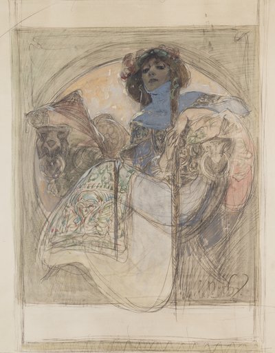 Mulher sentada - estudo para um cartaz, 1897 de Alphonse Mucha