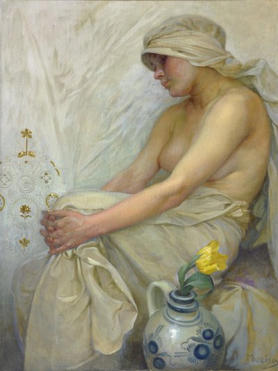 Menina sentada, c. 1914 de Alphonse Mucha