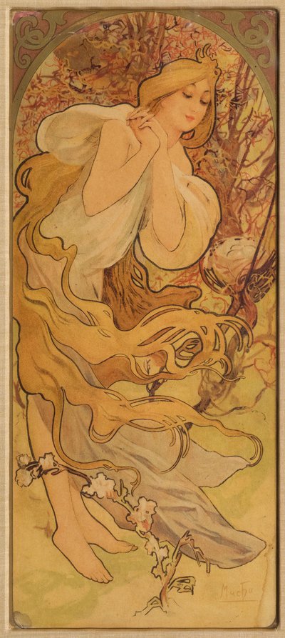 Primavera da Série Les Saisons, c. 1900. de Alphonse Mucha