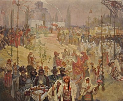 A coroação do czar sérvio Stefan Dusan como imperador romano do leste O ciclo A epopeia eslava de Alphonse Mucha