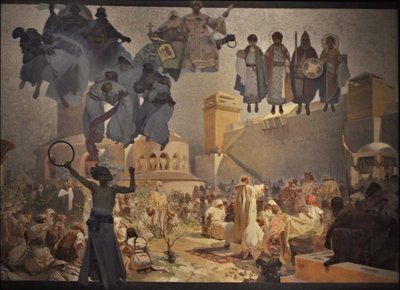 A introdução da liturgia eslava O ciclo A epopeia eslava de Alphonse Mucha