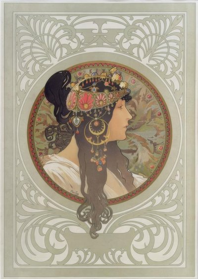 Cabeça bizantina: Morena de Alphonse Mucha